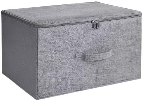 ANMINY 2PCS Storage Bins with Zipper Lids 51.9 Qt Lidded Fabric Storage Boxes Baskets Cubes with Handles Collapsible Washable Cotton Linen Closet Shelf Clothes Organizer - Gray, Extra Large