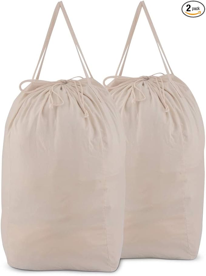 MCleanPin Washable Laundry Bags with Handles,140L Dirty Clothes Storage for College Dorm & Travel,2 Pack (Beige)