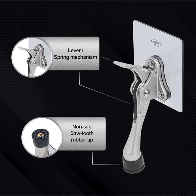 One-Touch Doorstop Adhesive Bracket (Black, 4inch x 1pack)