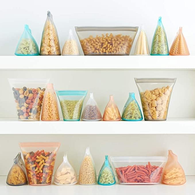 Zip Top Reusable Food Storage Bags | 3 Dish Set [Teal/Peach/Lavender] - Small, Medium, Large | Silicone Meal Prep Container | Microwave, Dishwasher and Freezer Safe | Made in the USA
