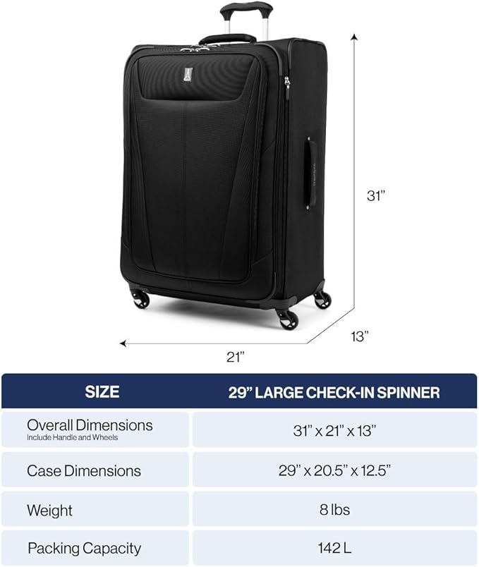 Travelpro Maxlite 5 Softside Expandable Checked Luggage with 4 Spinner Wheels, Lightweight Suitcase, Men and Women, Azure Blue, Checked Large 29-Inch