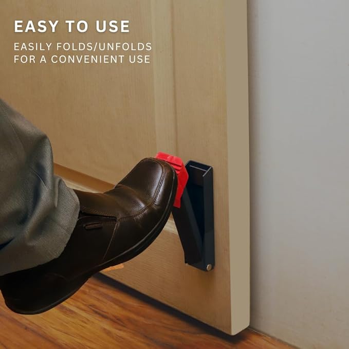 Door Stop, No Drill Door Stoppers - Kickdown Doorstop for Home, Glass Doors, & Outdoors, Easy to Install Doors with Self Adhesive Door Stopper, No Screw Flip Down Portable Door Stopper - Gray