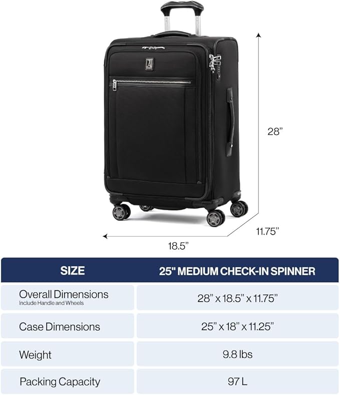 Travelpro Platinum Elite Softside Expandable Checked Luggage, 8 Wheel Spinner Suitcase, TSA Lock, Men and Women, Vintage Grey, Checked Medium 25-Inch