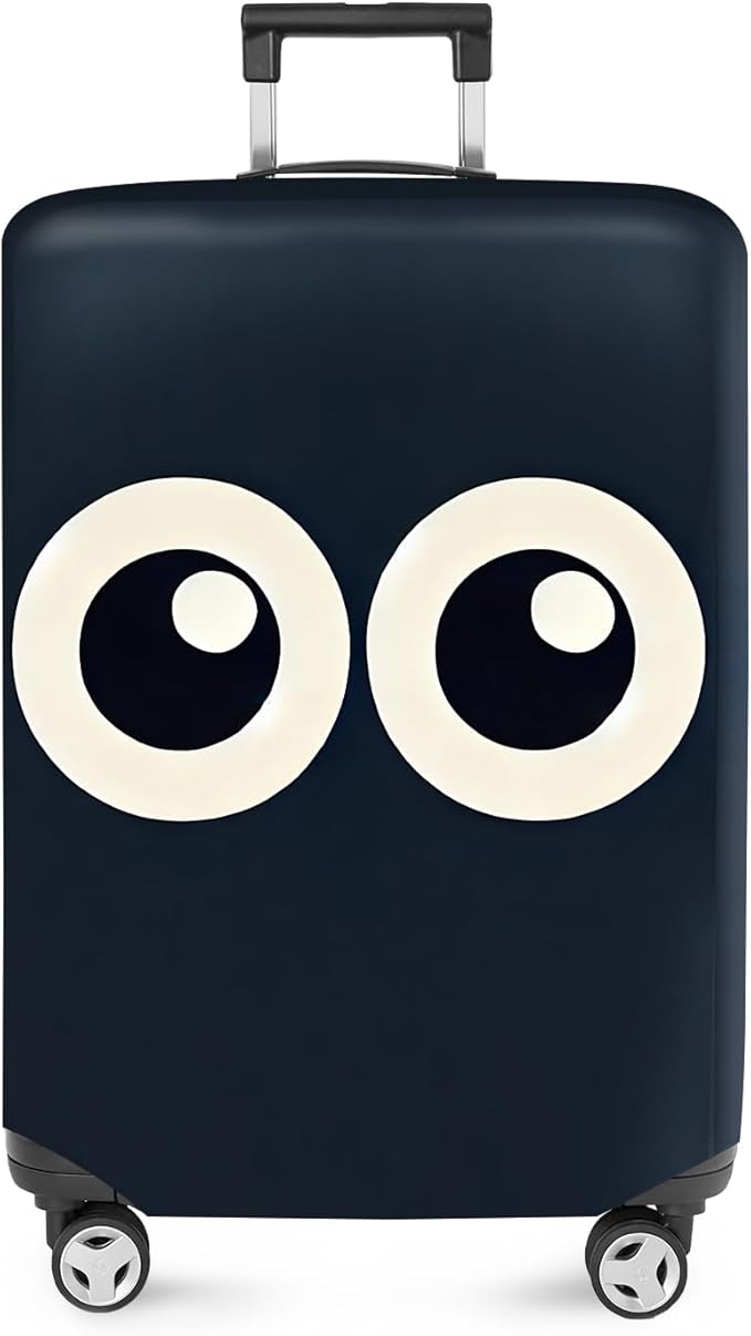 ANNA QUEEN Navy Blue Cartoon Eyes Luggage Cover, Funny Suitcase Protector for 24-26 Inch Luggage, Stretchable & Washable Travel Cover, Cute, Durable & Easy to Spot