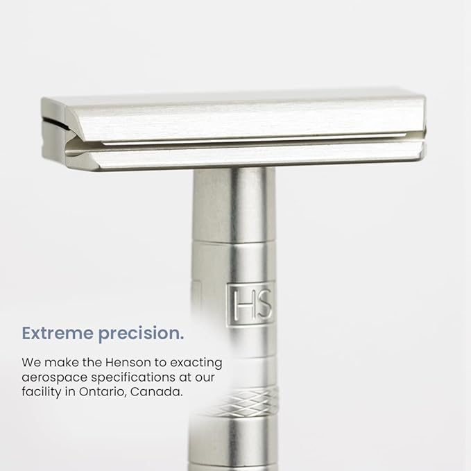 Henson Shaving Razor - Aluminum Double Edge Safety Razor with 5 Spare Blades - 30° Angled Precision With Superior Blade Rigidity- Reusable Single Blade Razors For Men and Women - Mild Aggression