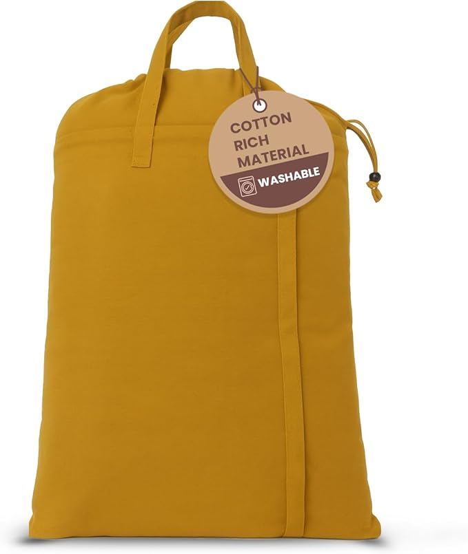 LFH Home Cotton Canvas Large Laundry Bag with Handle, Heavy Duty Drawstring Closure Washable Laundry Bags, School Travel, Home, Hotel, College Dorm, Organizer Sack, Toys Clothes 28x40-Yellow