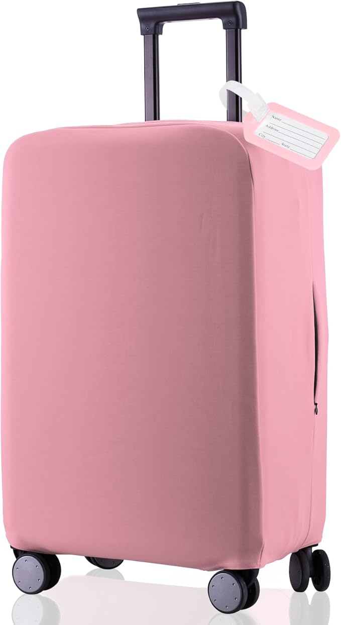 Travel Luggage Cover Suitcase Protector Scratch-Resistant Fit 19-31 Inch Suitcase, Not Included Suitcase (Pink, L(26-27 inch))