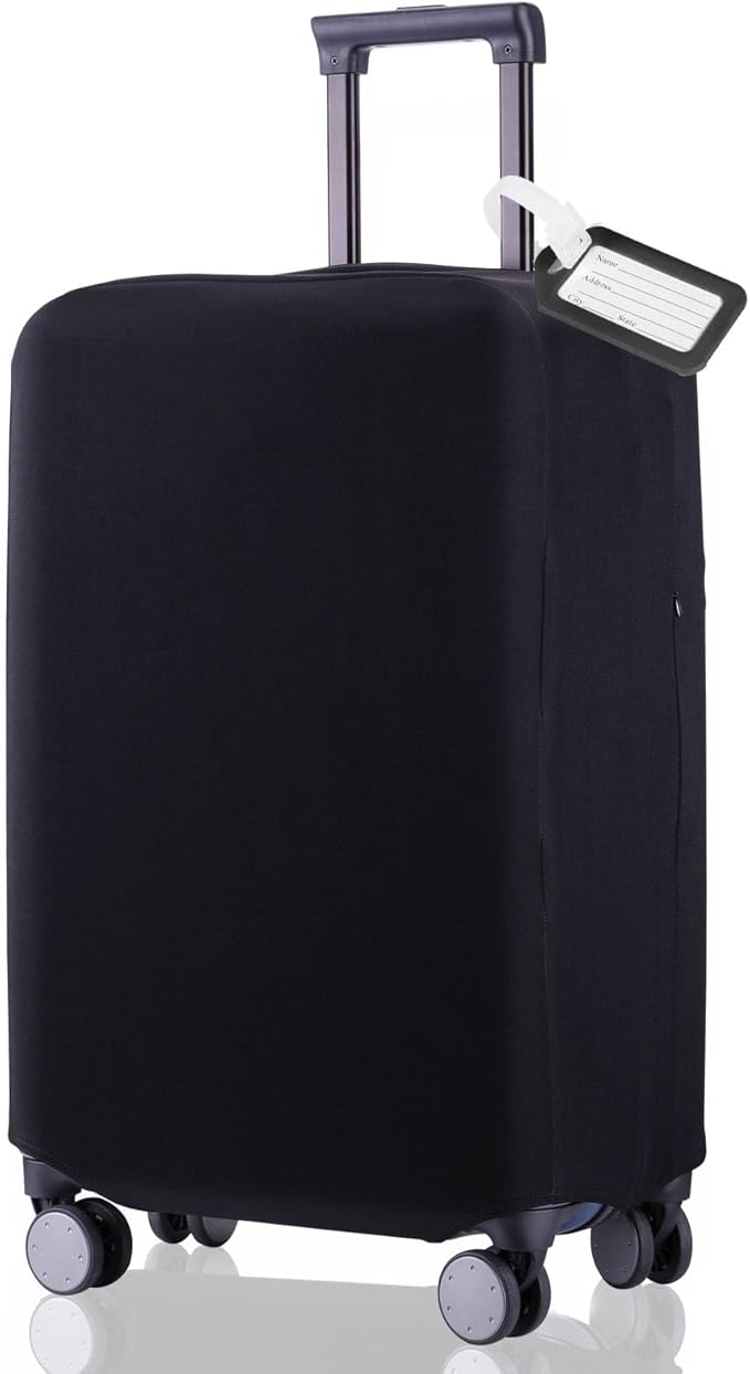 Travel Luggage Cover Suitcase Protector Scratch-Resistant Fit 19-31 Inch Suitcase, Not Included Suitcase (Black, 3XL(32-33inch))