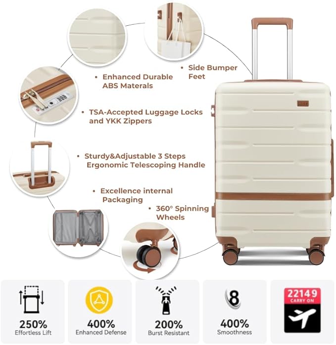 Luggage Sets Lightweight Hard Shell Suitcases with Spinner Wheels for Family Travel - Durable PC+ABS Material Carry On Luggage YKK Zippers (Gray, 6 Piece Sets (18/20/24/28/DB/TB))