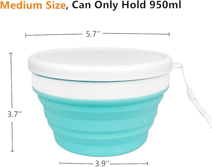 CARTINTS 950ml Collapsible Bowls-Silicone Food Storage Containers-Prep/Storage Bowls with Lids-Silicone Lunch Containers, Ideal for Travel and Camping (Blue)