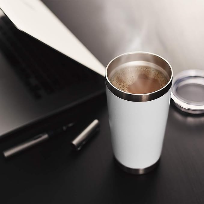 DOMICARE 20oz Stainless Steel Tumbler Bulk with Lid, Double Wall Vacuum Insulated Travel Mug, Powder Coated Coffee Cup, Powder White, 12 Pack