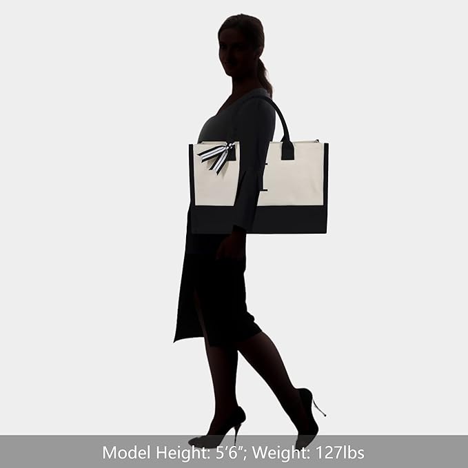 TOPDesign Embroidery Initial Canvas Tote Bag, Personalized Present Bag, Suitable for Wedding, Birthday, Beach, Holiday, is a Great Gift for Women, Mom, Teachers, Friends, Bridesmaids (Letter I)