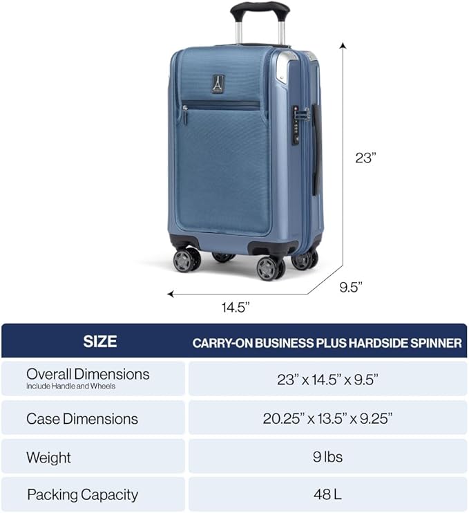 Travelpro Platinum Elite Hardside Expandable Carry on Luggage, 8 Wheel Spinner, TSA Lock, Hard Shell Polycarbonate Suitcase, Dark Sky Blue, Carry on Laptop Pocket 21-Inch