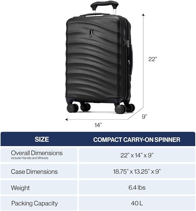 Travelpro Maxlite Air V2 Hardside Expandable Carry on Luggage, 8 Spinner Wheels, Lightweight Hard Shell Suitcase, TSA lock, Black, Compact Carry On 20-Inch