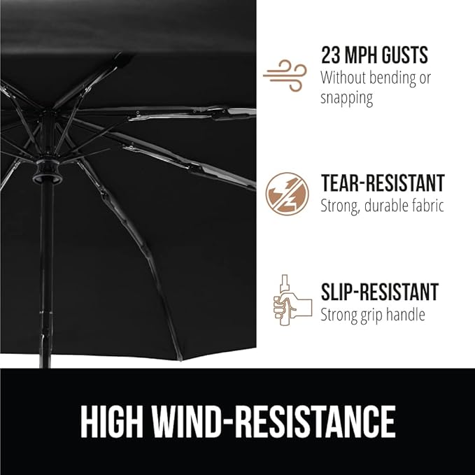 GORILLA GRIP Strong Stick Umbrella for Rain, Compact Travel One-Click Automatic Open Close, Lightweight Portable US Designed Reinforced Fiberglass Ribs, Wind Resistant Easy Collapse Black Green 2 Pack