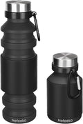 Nefeeko Collapsible Water Bottle, Reuseable BPA Free Silicone Foldable Water Bottles for Travel Gym Camping Hiking, Portable Leak Proof Sports Water Bottle with Carabiner