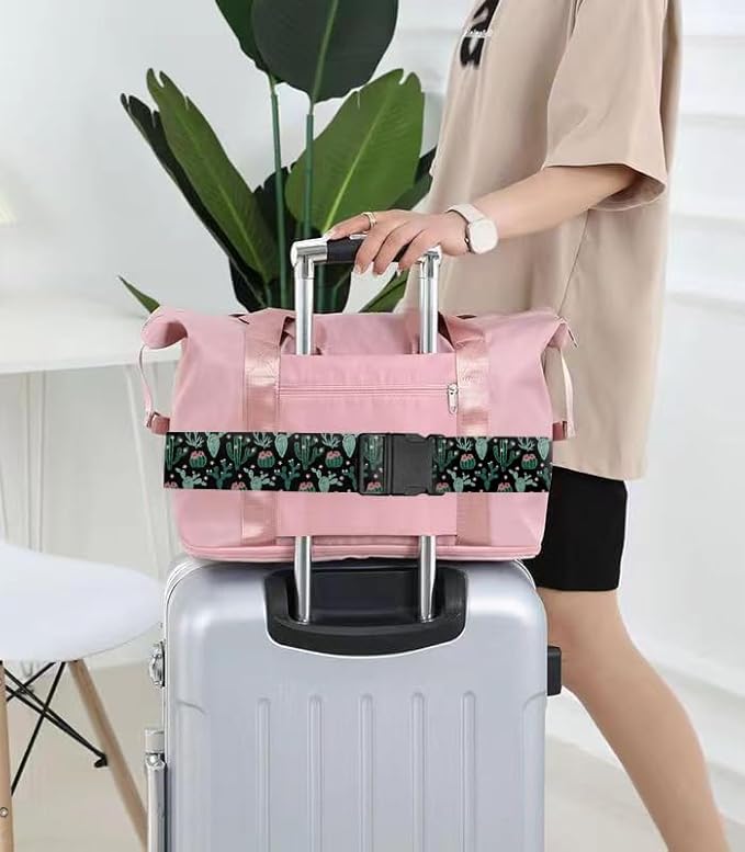 Luggage Straps for Suitcases Travel Belt Accessories, Cute Suitcase Strap, Adjustable Luggage Belt Strap, Heavy Duty with Quick-Release Buckle Luggage Strap Boho Cacti