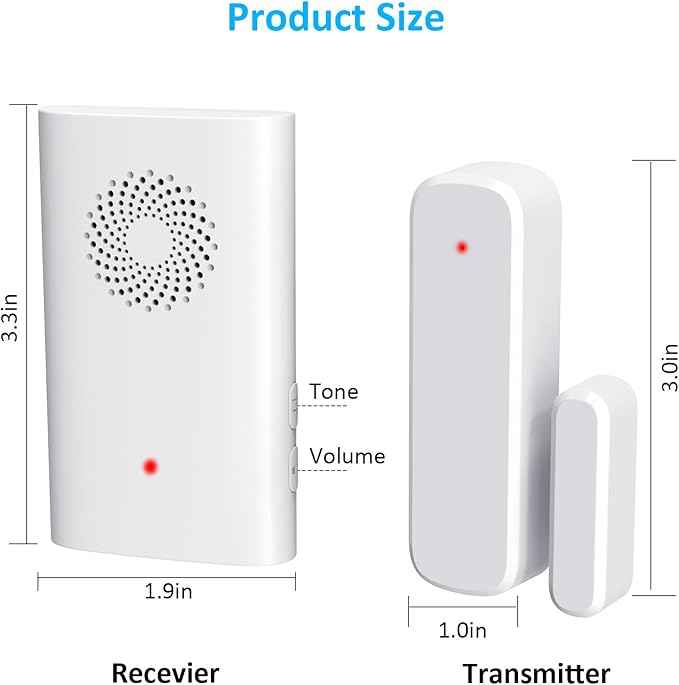 Wireless Door Chime, Door Open Sensor Alarm When Entry Business/Office/Store (500ft Range 51 Ringer Adjustable Volume) Home Alert Bell for Kid/Toddler Safety, 2 Receivers +2 Sensors