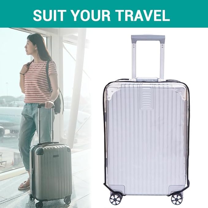 Clear Suitcase Cover - 20 24 26 28 30 Inch Waterproof PVC Suitcase Cover - Transparent Travel Suitcase Wrap - Protective Cover Case for Wheeled Luggage (26-Inch)