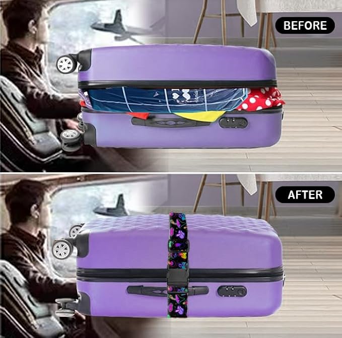 Luggage Straps for Suitcases Travel Belt Accessories, Cute Suitcase Strap, Adjustable Luggage Belt Strap, Heavy Duty with Quick-Release Buckle Luggage Strap Purple Mushrooms