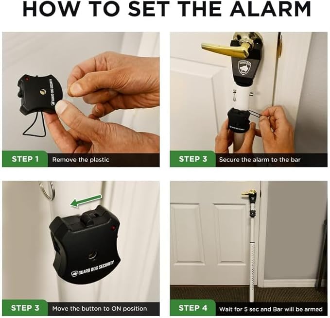 Guard Dog Security Adjustable Sliding Door Security Bar, Door Jammer 2-in-1 Adjustable Door Knob and Sliding Patio Door Stoppers Security with Alarm, 40 Different Adjustments