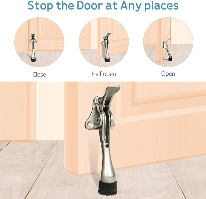Door Stopper, One-Touch semi-Automatic Metal Door Stopper, with Non-Slip Rubber Tip for Wood, Concrete, Tiled, and Carpeted Floors (4inch x 2pack, Dark Grey)
