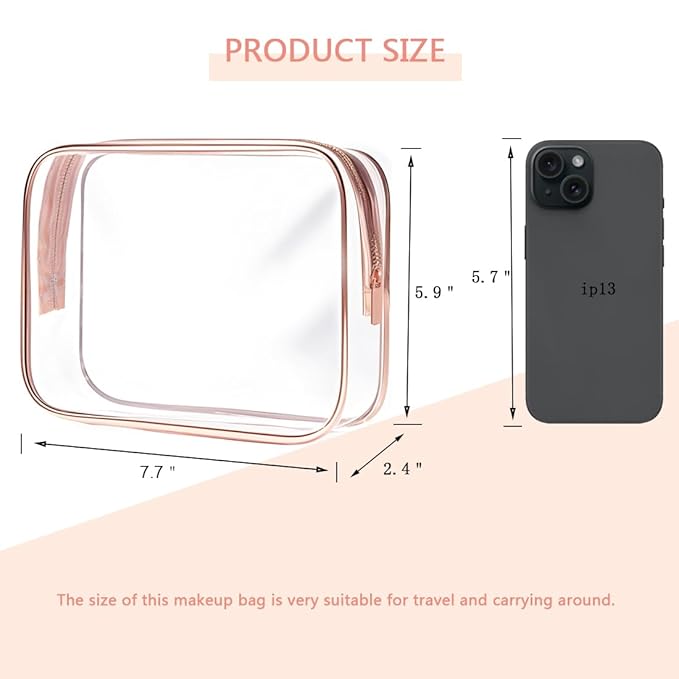 Clear Toiletry Bag, 3 Packs TSA Approved Water resistant Travel Organizer, Airport Airline Travel Essential Carry On Makeup Cosmetic Bags for Women, White - 3 packs