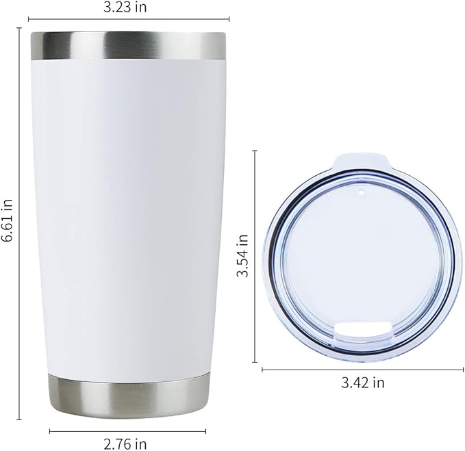 DOMICARE 20oz Stainless Steel Tumbler Bulk with Lid, Double Wall Vacuum Insulated Travel Mug, Powder Coated Coffee Cup, Powder White, 12 Pack