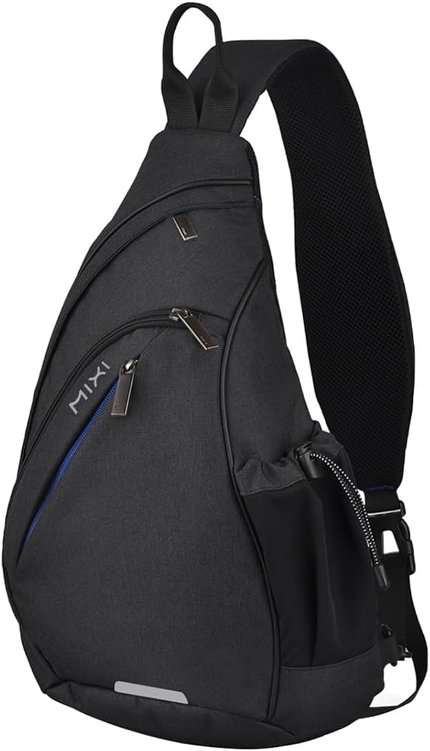 mixi Sling Bag Men Backpack Unisex One Shoulder Bag Hiking Travel Backpack Crossbody with USB Port for Men Women Versatile Casual Daypack-17 inch,Black