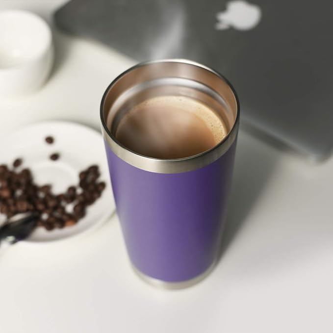 DOMICARE 20oz Stainless Steel Tumbler Bulk with Lid, Double Wall Vacuum Insulated Travel Mug, Powder Coated Coffee Cup (Powder Purple, 4)