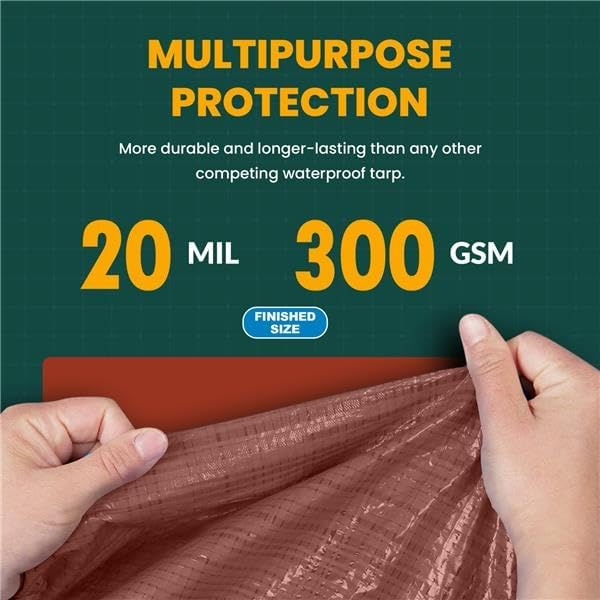 Large Waterproof Tarp - Heavy Duty 20 Mil Thick Poly Tarpaulin Ideal for Canopy Tents, Boats, RV or Pool Covers - Multipurpose Protective Tarps with Grommets for Indoor and Outdoor Use | 12' x 25'
