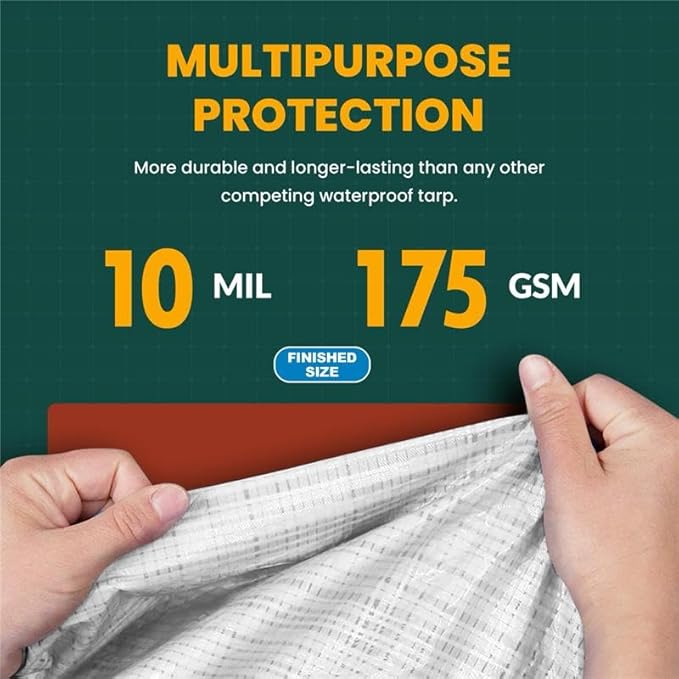 Large Waterproof Tarp - Heavy Duty 10 Mil Thick Poly Tarpaulin Ideal for Canopy Tents, Boats, RV or Pool Covers - Multipurpose Protective Tarps with Grommets for Indoor and Outdoor Use | 30' x 40'