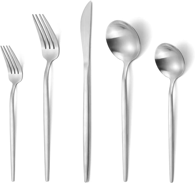 Matte Silverware Set, VANVRO 20-Piece Stainless Steel Flatware Set, Satin Finish tableware Cutlery Set, Service for 4, Home and Restaurant, Dishwasher Safe