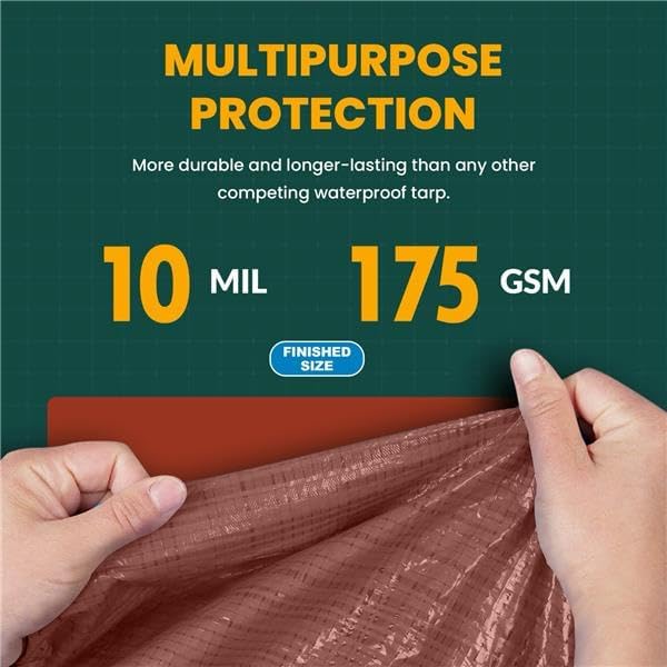 Large Waterproof Tarp - Heavy Duty 10 Mil Thick Poly Tarpaulin Ideal for Canopy Tents, Boats, RV or Pool Covers - Multipurpose Protective Tarps with Grommets for Indoor and Outdoor Use | 20' x 35'