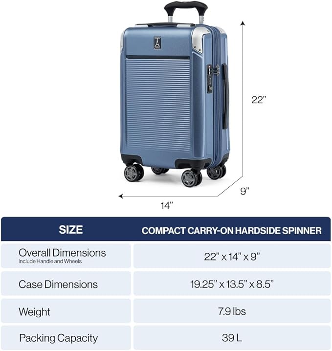 Travelpro Platinum Elite Hardside Expandable Carry on Luggage, 8 Wheel Spinner, TSA Lock, Hard Shell Polycarbonate Suitcase, Vintage Grey, Compact Carry on 20-Inch