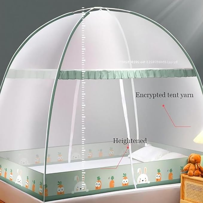Pop-Up Mosquito Net Tent for Beds Portable Folding Canopy with Net Bottom, Fits Twin to King Size 79x71x59inch, Easy Install Wash for Baby Adults, Indoor Outdoor Use (Green RABIT-King Bed)
