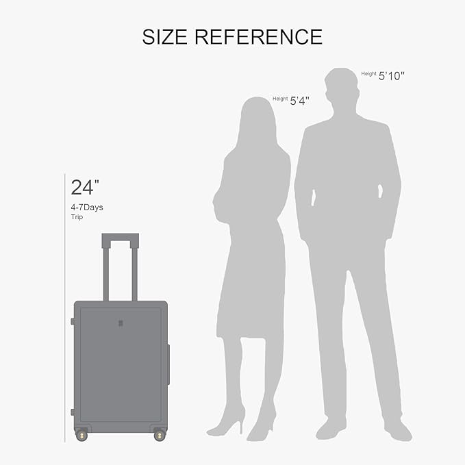 LEVEL8 Large Suitcase with Wheels, Checked Luggage, Lightweight Luminous Textured Tsa Approved Medium Hardside Large Luggages, 24 Inch, Black