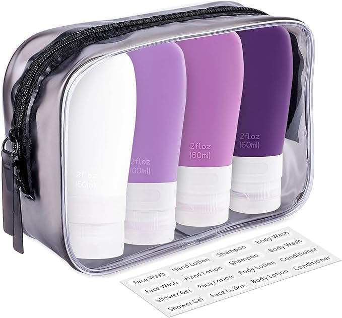 INSFIT Portable Travel Bottles, TSA Approved Leak Proof Containers for Toiletries, BPA Free Refillable Accessories for Shampoo, Body Wash, Liquids (4 Pack)