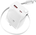 30W Retractable Wall Charger with USB C Cable 2.1FT, 2-Port USB Block 3 in 1 Travel Essentials,for iPhone Charger Fast Charging Plug for iPhone 16/15 Series, iPad, LG, Samsung-Only 1Pcs