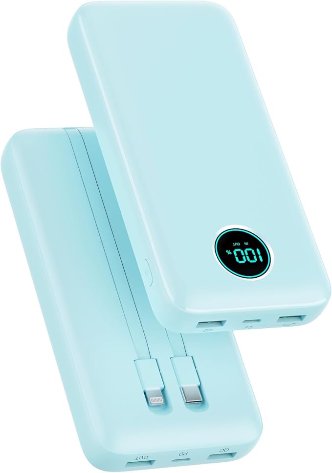 Portable Charger 40,800mAh Power Bank, 25W PD QC 4.0 Fast Charging Portable Phone Charger with Built-in Cables,LCD Display USB C Battery Pack Compatible with iPhone 16/15/14,Android Samsung (Green)