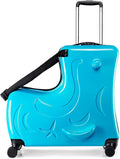 AO WEI LA OW Duffel Bag for Kids Ride-On Suitcase Carry-On Luggage with Wheels (Blue, 24 Inch(suggest 6-12 years old))