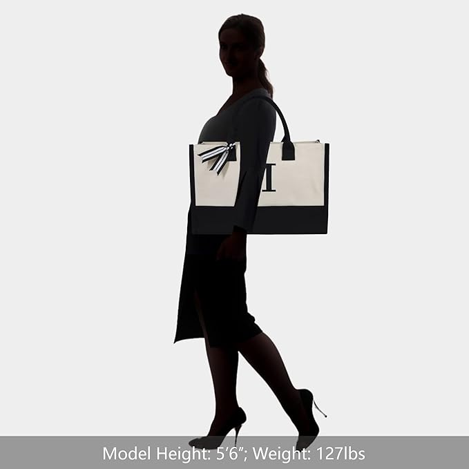 TOPDesign Embroidery Initial Canvas Tote Bag, Personalized Present Bag, Suitable for Wedding, Birthday, Beach, Holiday, is a Great Gift for Women, Mom, Teachers, Friends, Bridesmaids (Letter M)