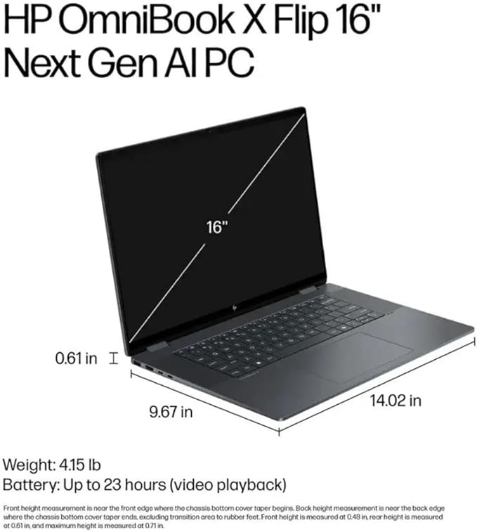 HP OmniBook X Flip 16 2-in-1 Laptop: 16" FHD+ Touchscreen, Intel Core Ultra 7 (NPU 47 Tops), 16GB RAM, 2TB SSD, Intel Arc 140V GPU, Copilot+ PC, Eclipse Gray, W/Pen Accessories, Windows 11 Pro