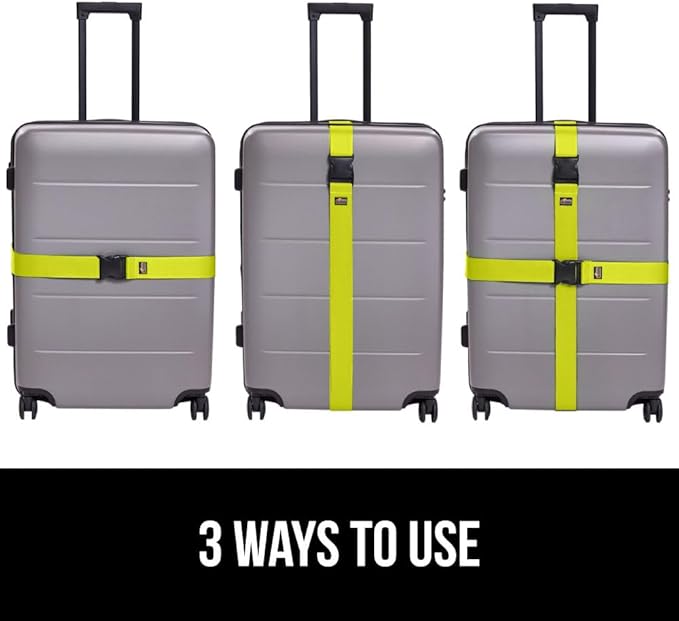 GORILLA GRIP Heavy Duty 4 Pack Adjustable Luggage Straps for Suitcases, Easy to Identify Travel Belt Connector Holds Suitcase Together, Extends Life of Bag, Strap Connects Two Bags, Accessories Yellow