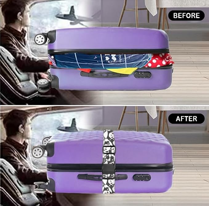 Luggage Straps for Suitcases Travel Belt Accessories, Cute Suitcase Strap, Adjustable Luggage Belt Strap, Heavy Duty with Quick-Release Buckle Luggage Strap Cute Pandas