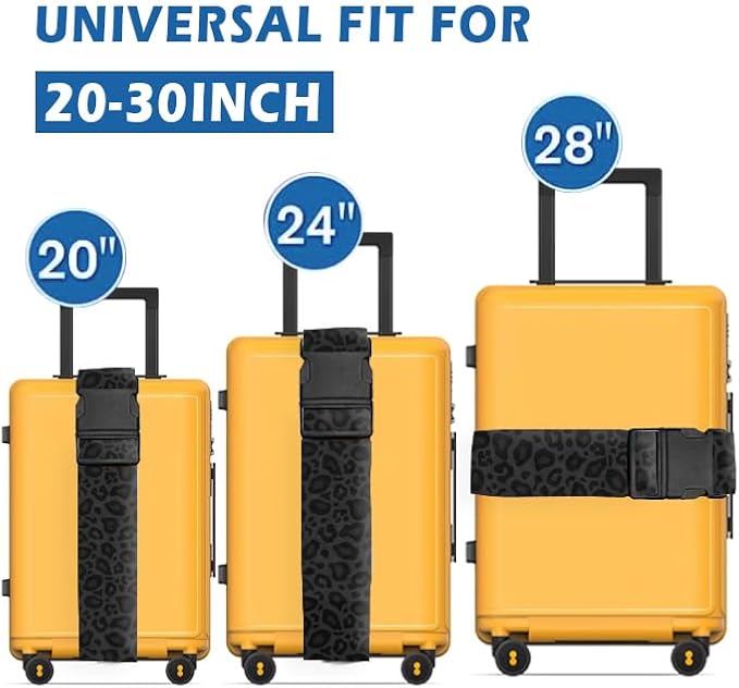 Luggage Straps for Suitcases Travel Belt Accessories, Cute Suitcase Strap, Adjustable Luggage Belt Strap, Heavy Duty with Quick-Release Buckle Luggage Strap Luxury Black Leopard