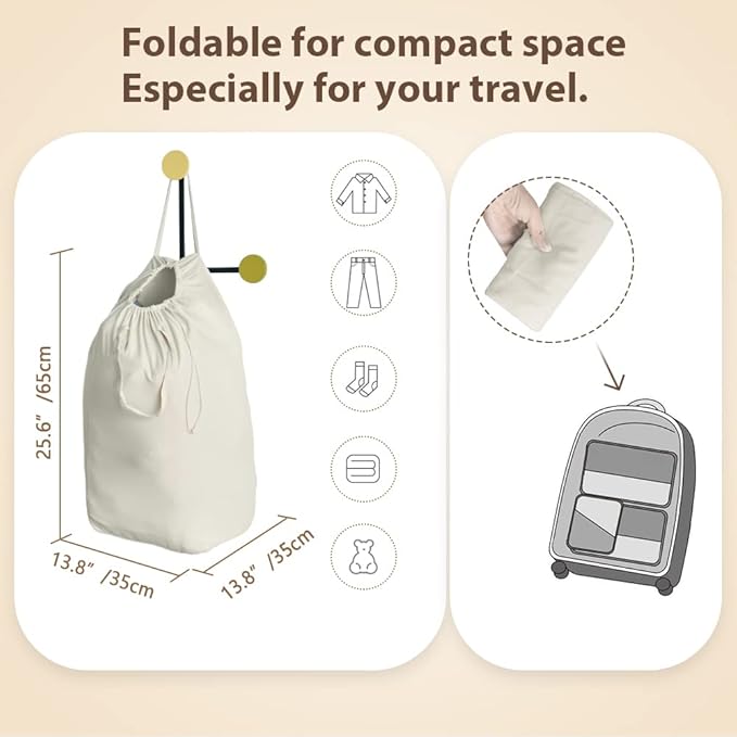 MCleanPin Washable Laundry Bags with Handles,140L Dirty Clothes Storage for College Dorm & Travel,2 Pack (Beige)