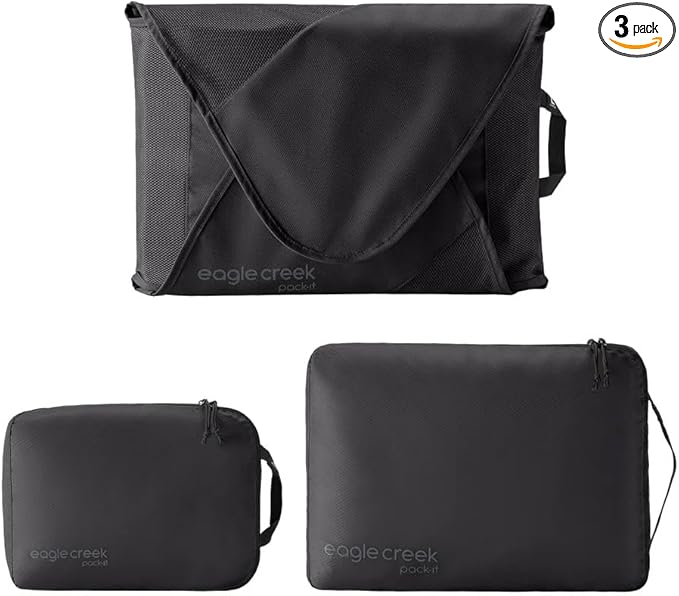 Eagle Creek Pack-It Starter Set - Includes S Isolate Cube, M Isolate Cube & L Pack-It Reveal Garment Folder L - Lightweight Travel & Storage Essentials - Black