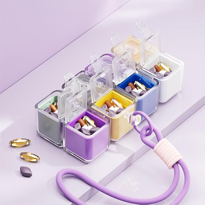 Travel Pill Organizer,Magnetic Cube Cute Pill Box,Pill Compact with 8 Compartment,Vitamin Cases Organizers 7 Day for Vitamins & Supplements (White)