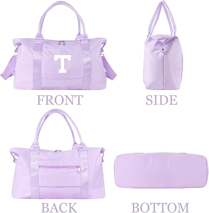 Daughter Niece Gifts for Teen Girl Kids, Initial Travel Duffel Bag Sports Gym Bag Personalized Gifts Weekender Bag，Monogram Overnight Bag Cute Dance Bag Birthday Bridesmaid Gifts for Women(Purple, T)